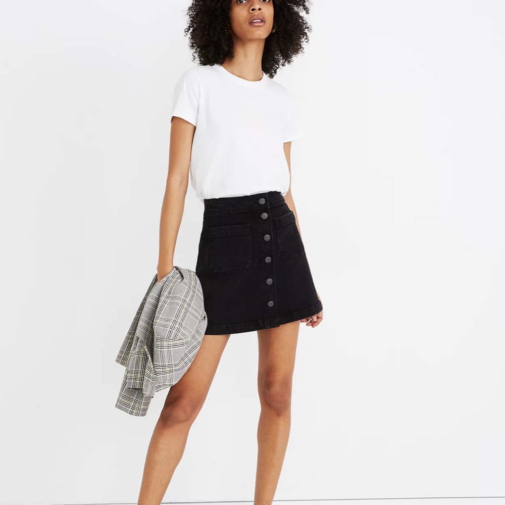 Madewell button front a-line skirt black denim